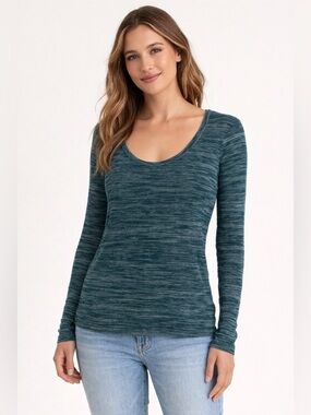mudd long sleeve teal striped scoop neck tee shirt